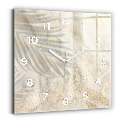 Ceas de sticlă pe perete pătrat Umbra unui palmier în nisip