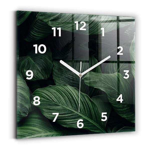 Ceas de sticlă pe perete pătrat Monstera tropicală