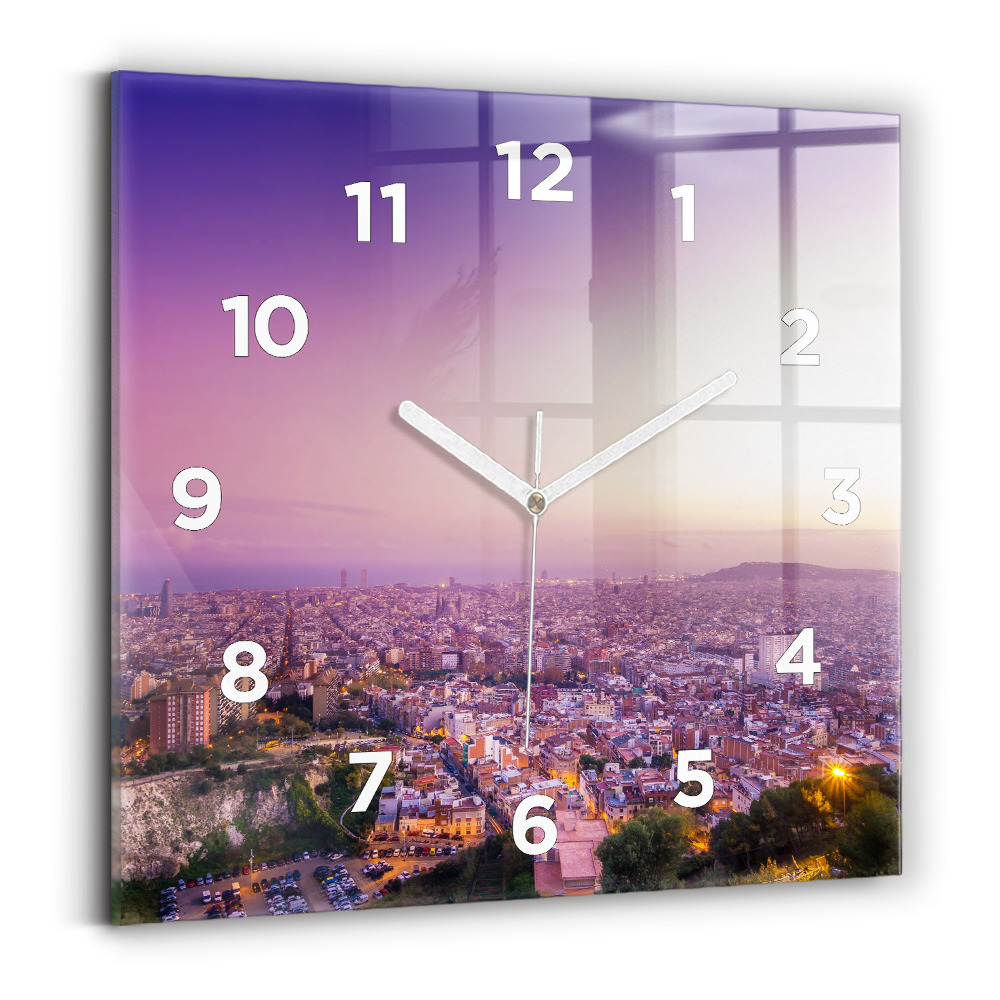 Ceas de sticlă pe perete pătrat Barcelona Bunkers El Carmel