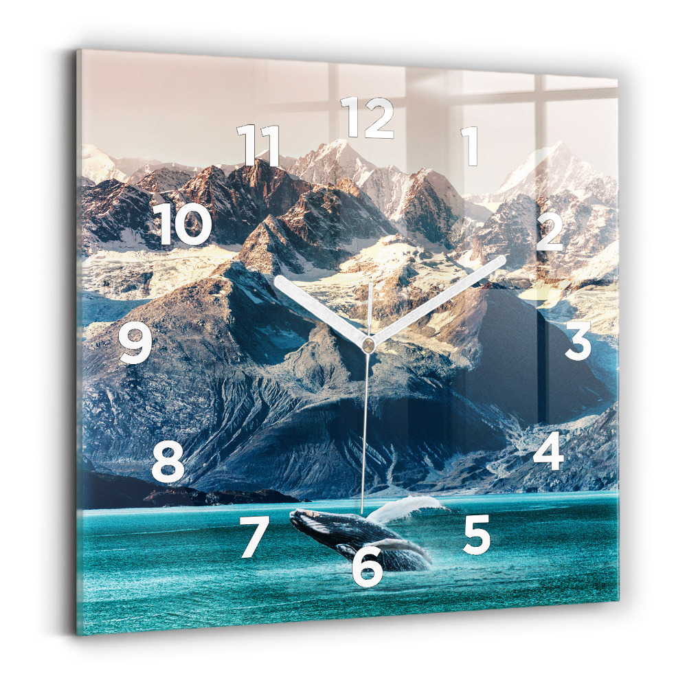 Ceas perete din sticlă pătrat Balena de apă