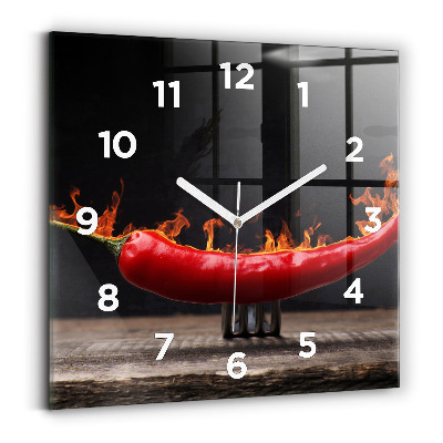 Ceas de sticlă pe perete pătrat Ardei pepperoni