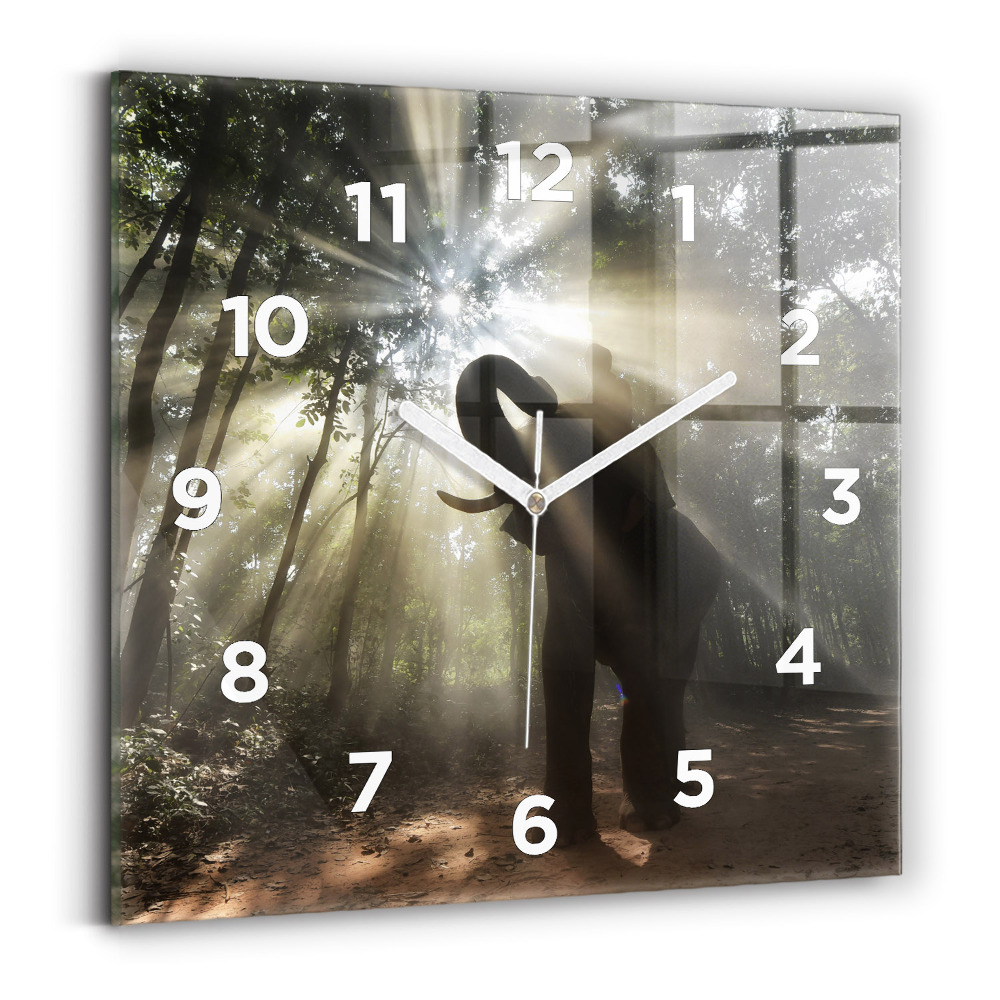 Ceas din sticlă pătrat Elefant în junglă