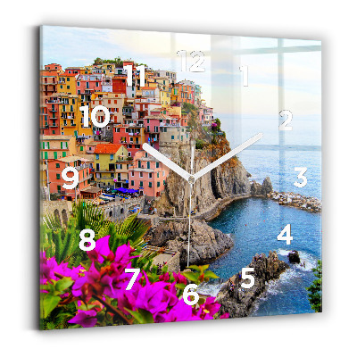 Ceas de sticlă pe perete pătrat Coasta Cinque Terre