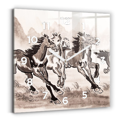 Ceas de sticlă pe perete pătrat Cai în galop