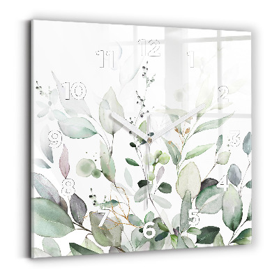Ceas de sticlă pe perete pătrat Frunze de plante