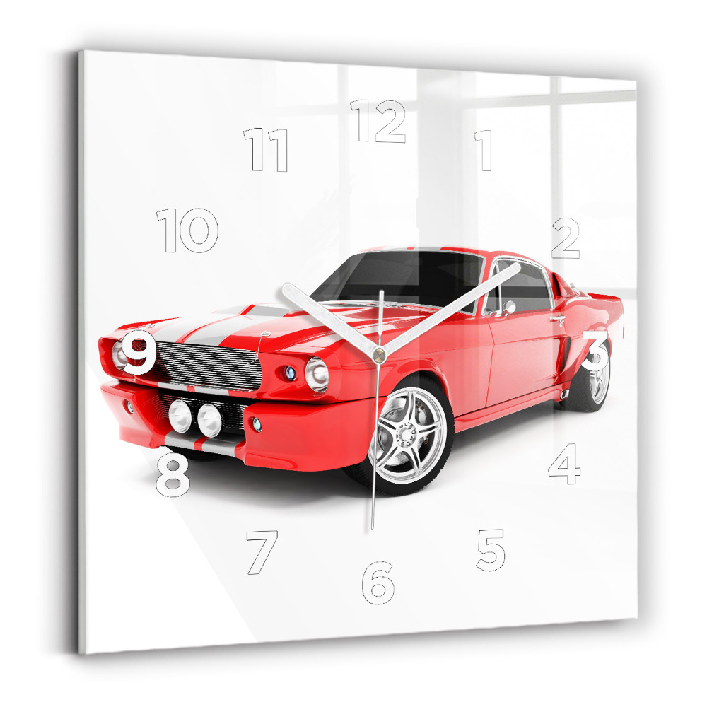 Ceas de sticlă pe perete pătrat Mașină sport