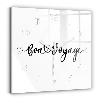 Ceas pătrat de perete din sticlă Bon voyage inscripție