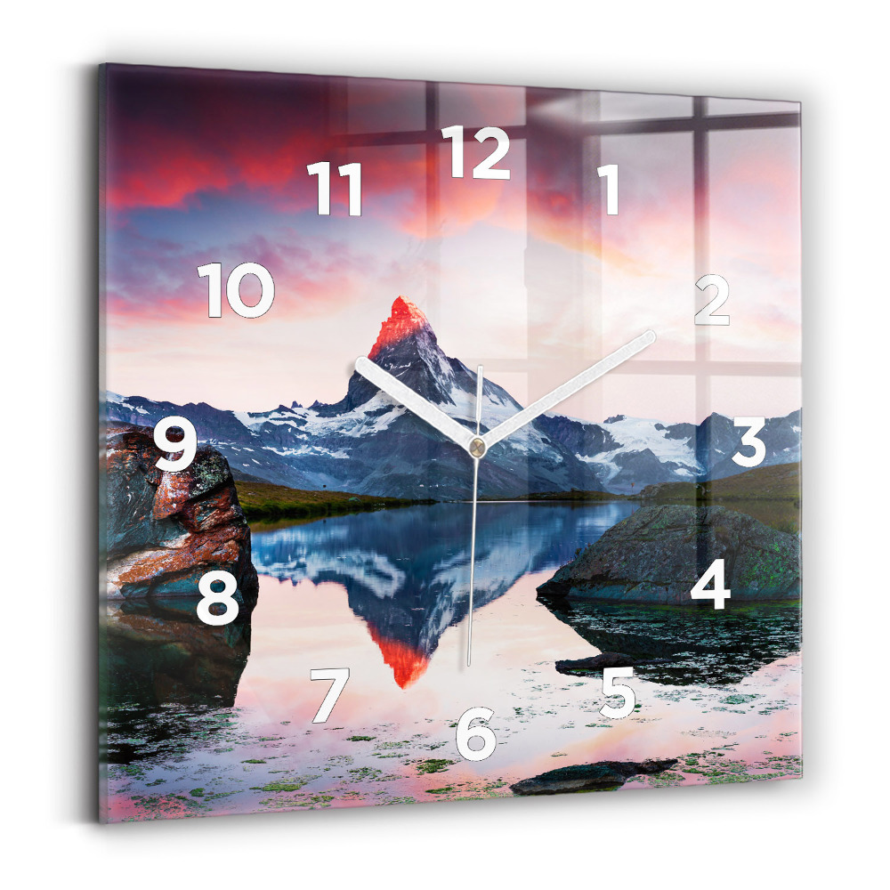 Ceas perete din sticlă pătrat Lacul Stellisee Matterhorn