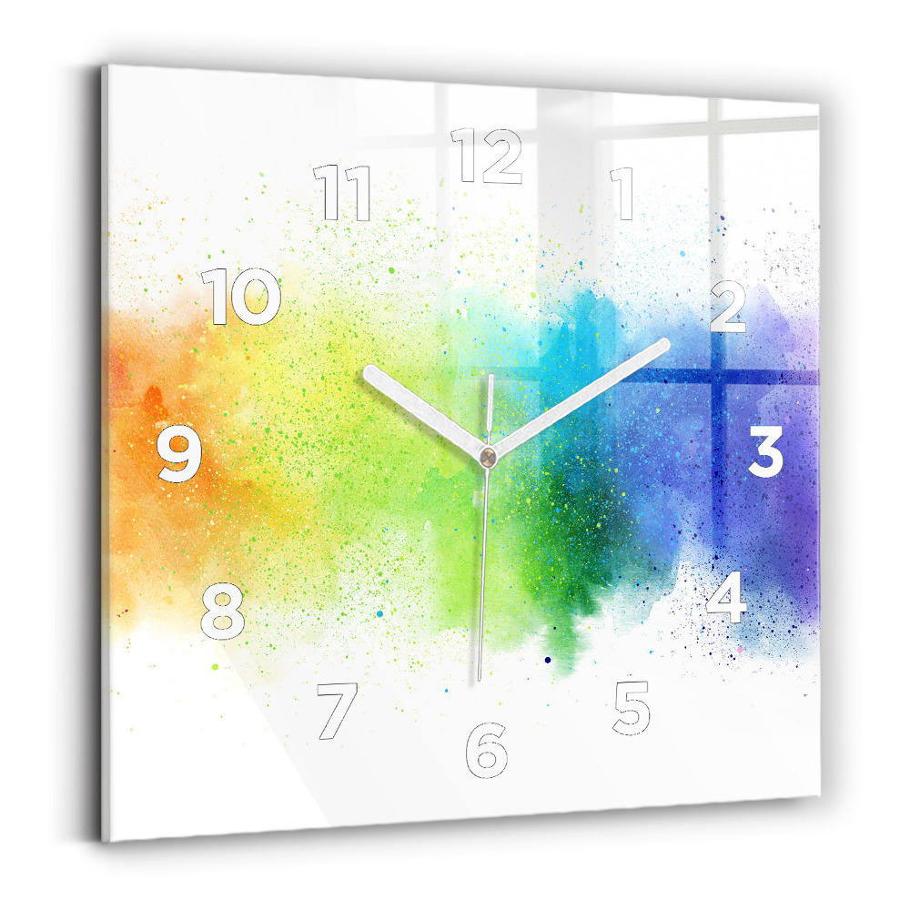 Ceas perete din sticlă pătrat Curcubeu abstract