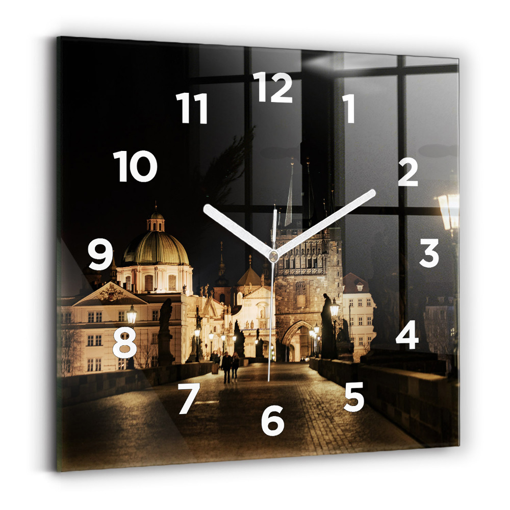Ceas pătrat de perete din sticlă Podul Carol din Praga