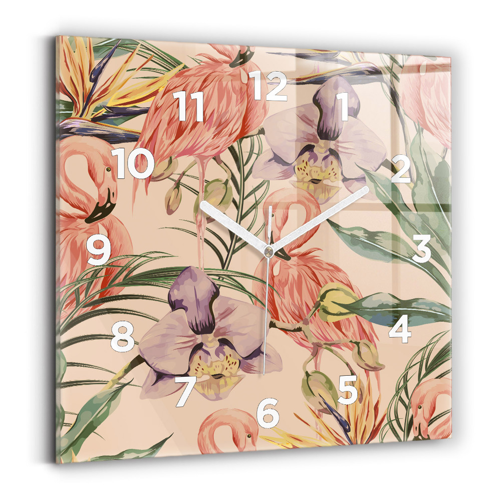 Ceas pătrat de perete din sticlă Frunze de palmier tropical