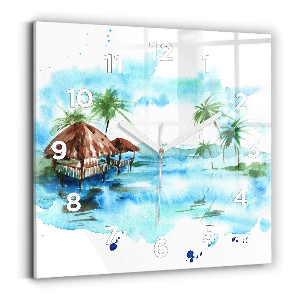 Ceas de sticlă pe perete pătrat Imaginea unei insule pustie