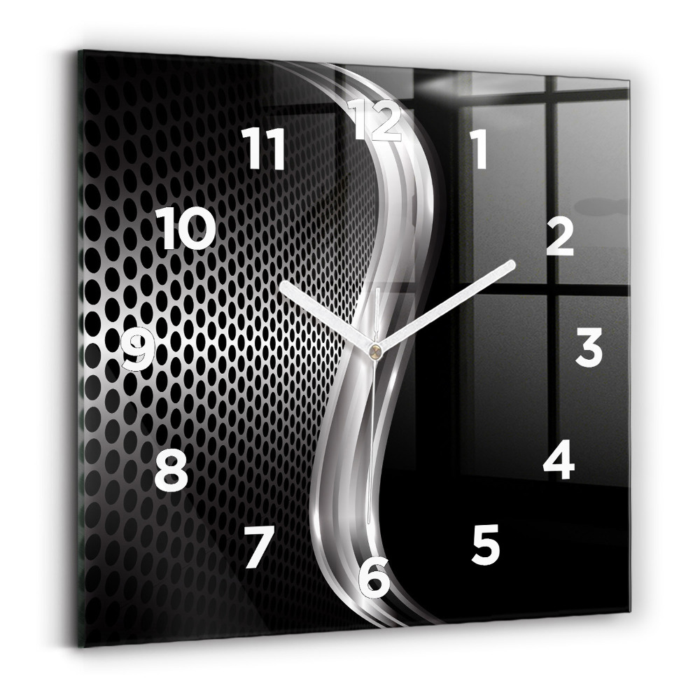 Ceas de sticlă pe perete pătrat Abstracția metalului negru