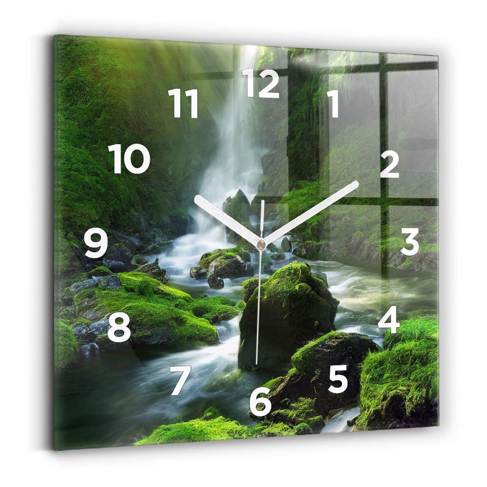 Ceas pătrat de perete din sticlă Cascada și stânci