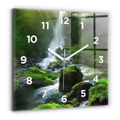 Ceas pătrat de perete din sticlă Cascada și stânci