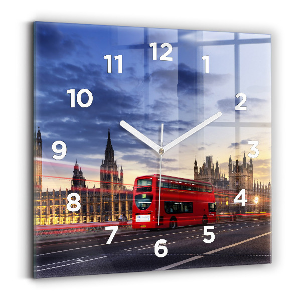 Ceas din sticlă pătrat Autobuzul roșu din Londra