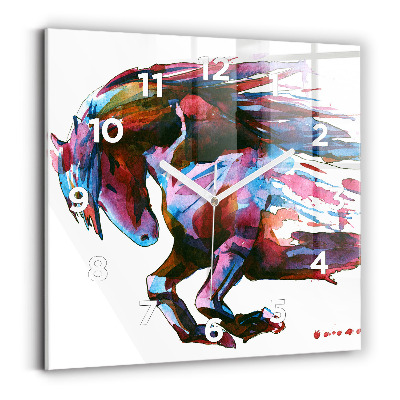 Ceas de sticlă pe perete pătrat Cal pe fugă