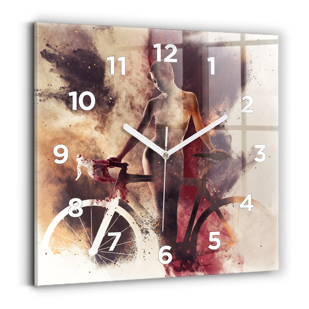 Ceas pătrat de perete din sticlă Femeie și bicicleta