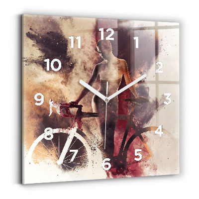 Ceas pătrat de perete din sticlă Femeie și bicicleta