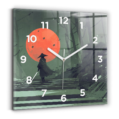 Ceas perete din sticlă pătrat Samurai în pădure