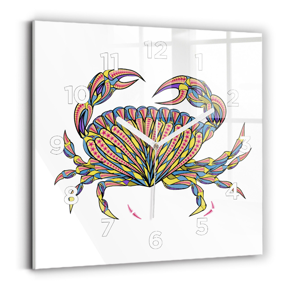 Ceas de sticlă pe perete pătrat Crab etnic