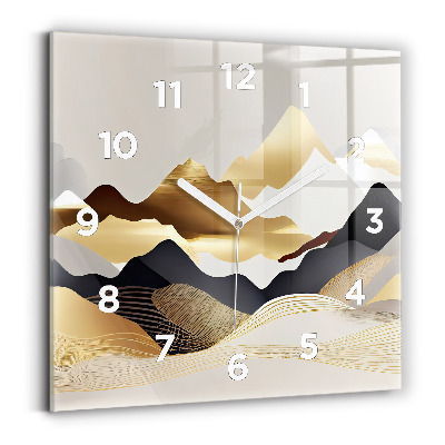 Ceas pătrat de perete din sticlă Munți abstracti de aur