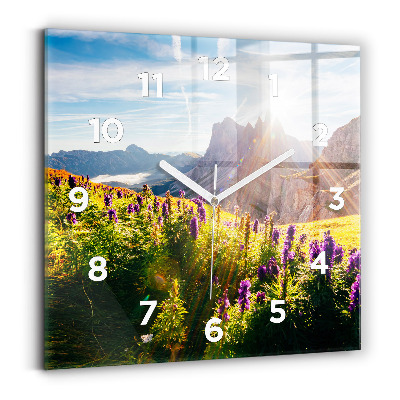 Ceas de sticlă pe perete pătrat Lunca de lavandă