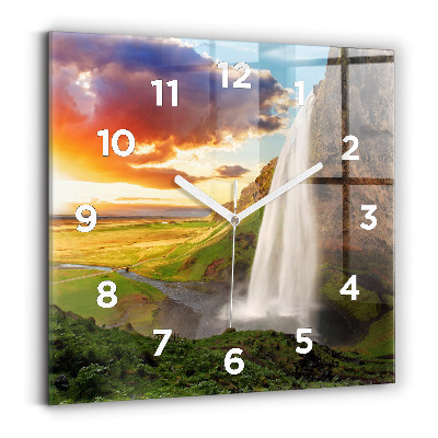 Ceas de sticlă pe perete pătrat Cascada în Islanda