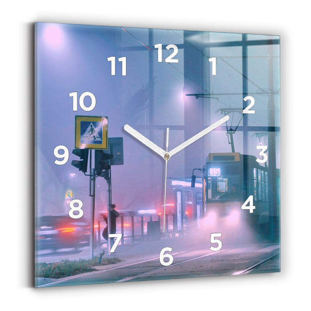 Ceas pătrat de perete din sticlă Varșovia în ceață