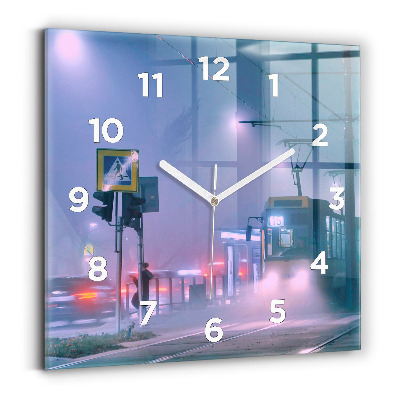 Ceas pătrat de perete din sticlă Varșovia în ceață