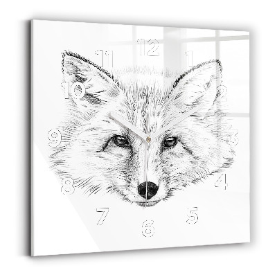 Ceas perete din sticlă pătrat Cap de vulpe grafic