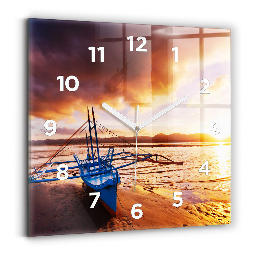 Ceas din sticlă pătrat Barcă și apus