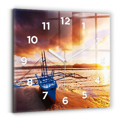 Ceas din sticlă pătrat Barcă și apus