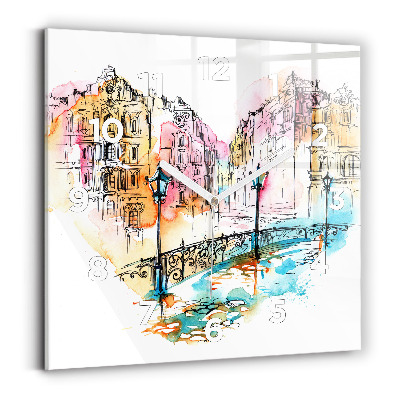 Ceas perete din sticlă pătrat Arhitectură pictată