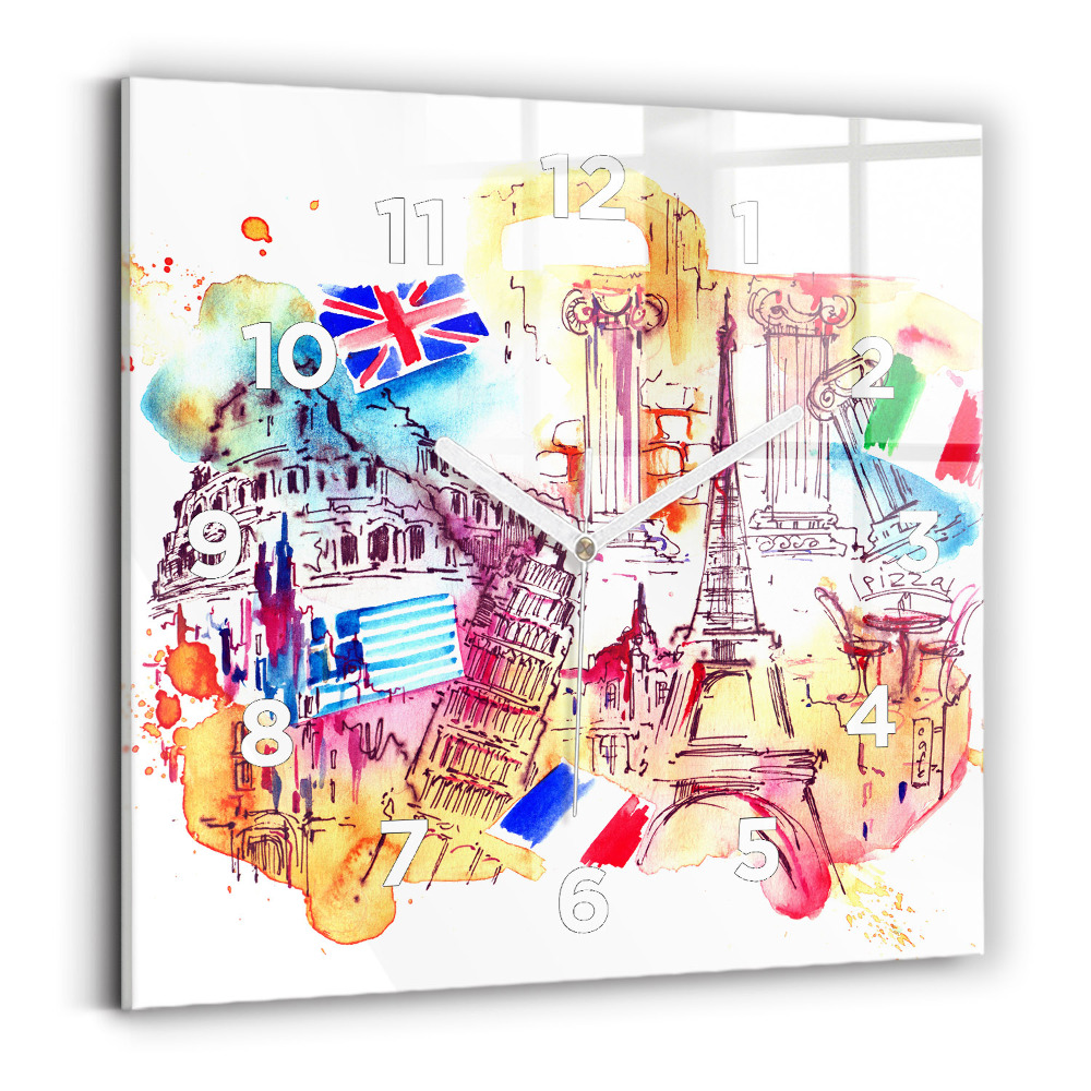 Ceas de sticlă pe perete pătrat Țări atractive ale lumii