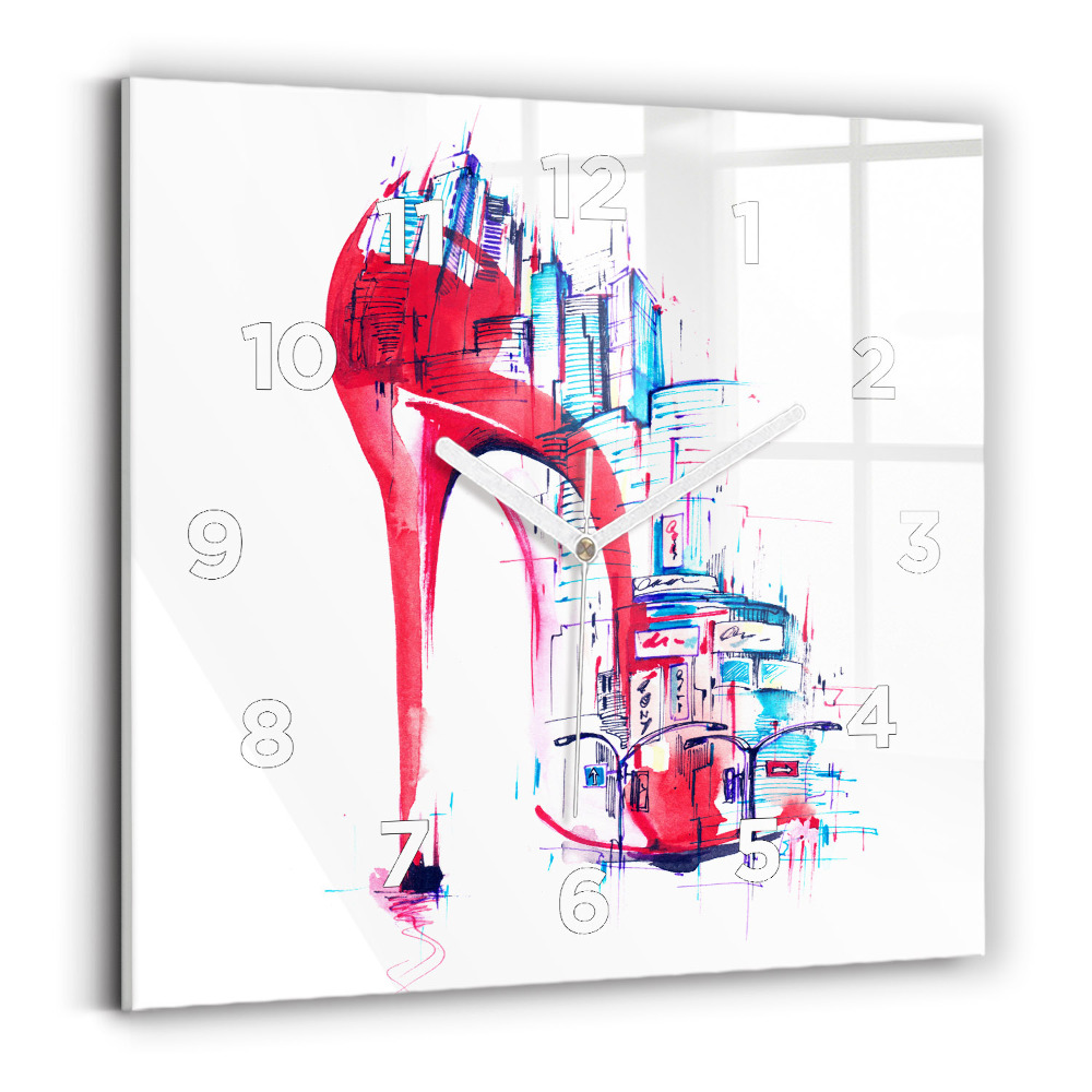 Ceas de sticlă pe perete pătrat Toc roșu