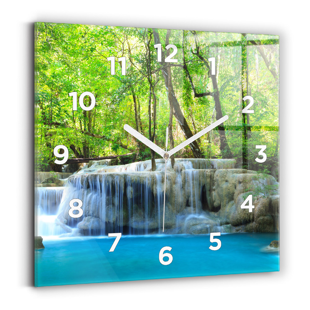 Ceas perete din sticlă pătrat Cascada în pădure
