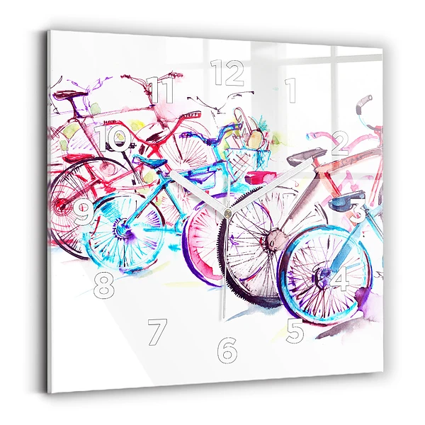 Ceas din sticlă pătrat Biciclete de oraș colorate