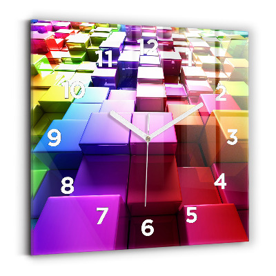 Ceas perete din sticlă pătrat Cuburi colorate