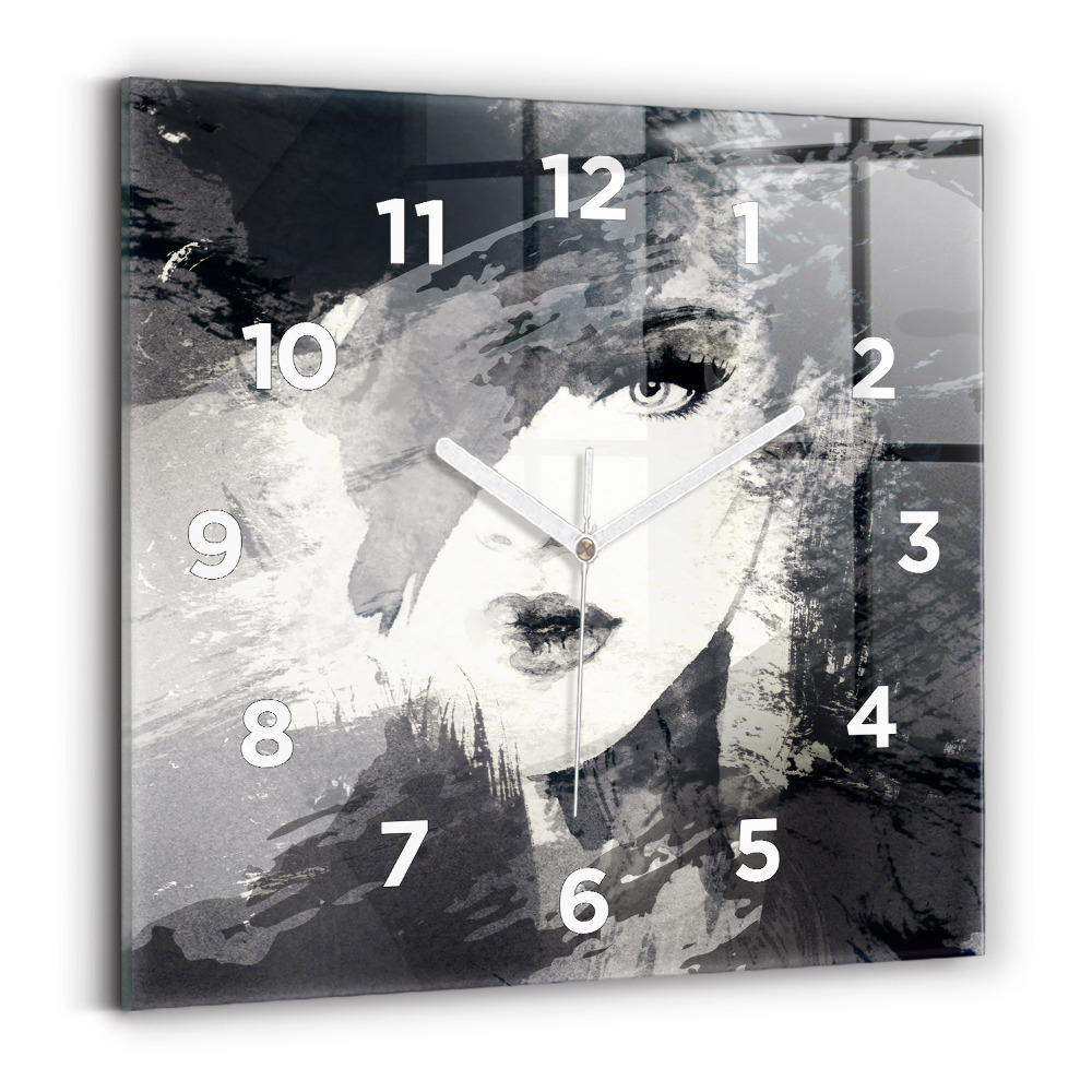 Ceas de sticlă pe perete pătrat Femeie – acuarele
