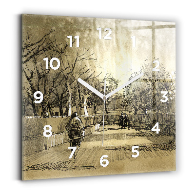Ceas pătrat de perete din sticlă Parc și copaci în sepia