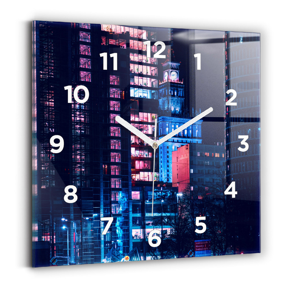Ceas perete din sticlă pătrat Varșovia noaptea