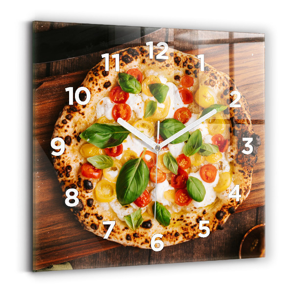 Ceas de sticlă pe perete pătrat pizza italiană