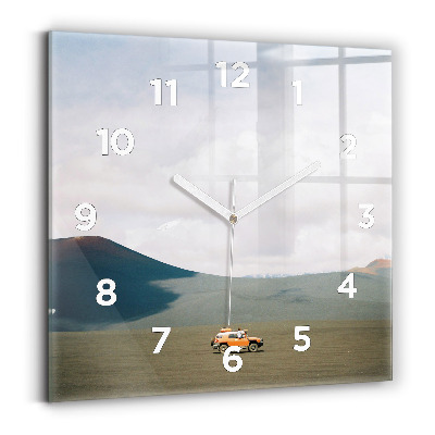 Ceas perete din sticlă pătrat Vehicul în deșertul Kamchatka