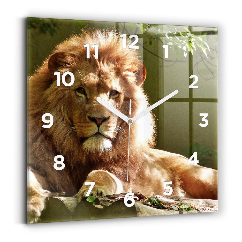 Ceas perete din sticlă pătrat Portretul unui leu