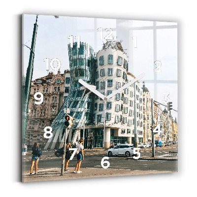 Ceas pătrat de perete din sticlă Casa de dans Praga