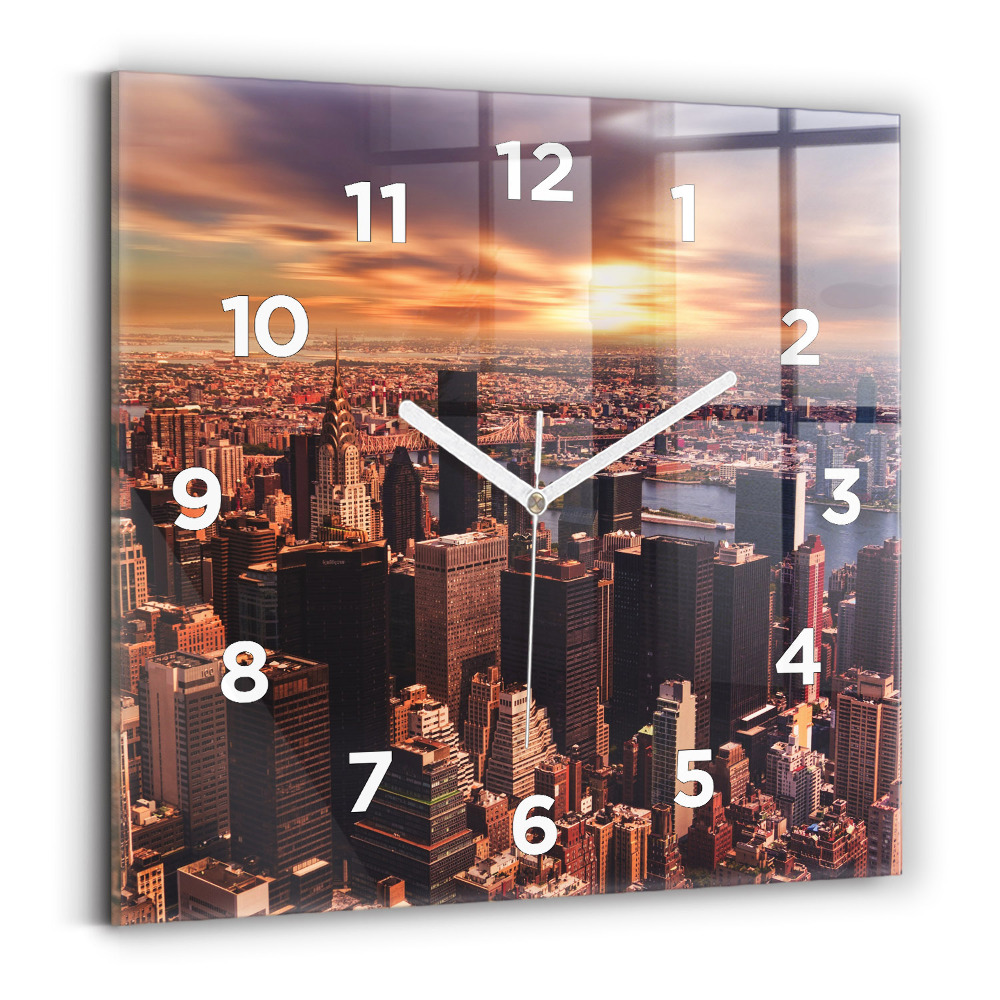 Ceas de sticlă pe perete pătrat Panorama orasului apusului