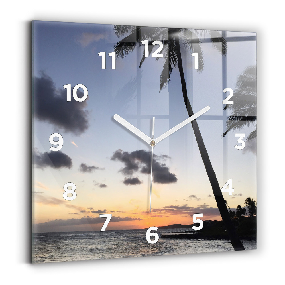 Ceas din sticlă pătrat Palmier și răsărit