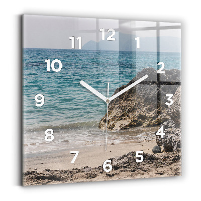Ceas de sticlă pe perete pătrat Vedere la Marea Mediterană