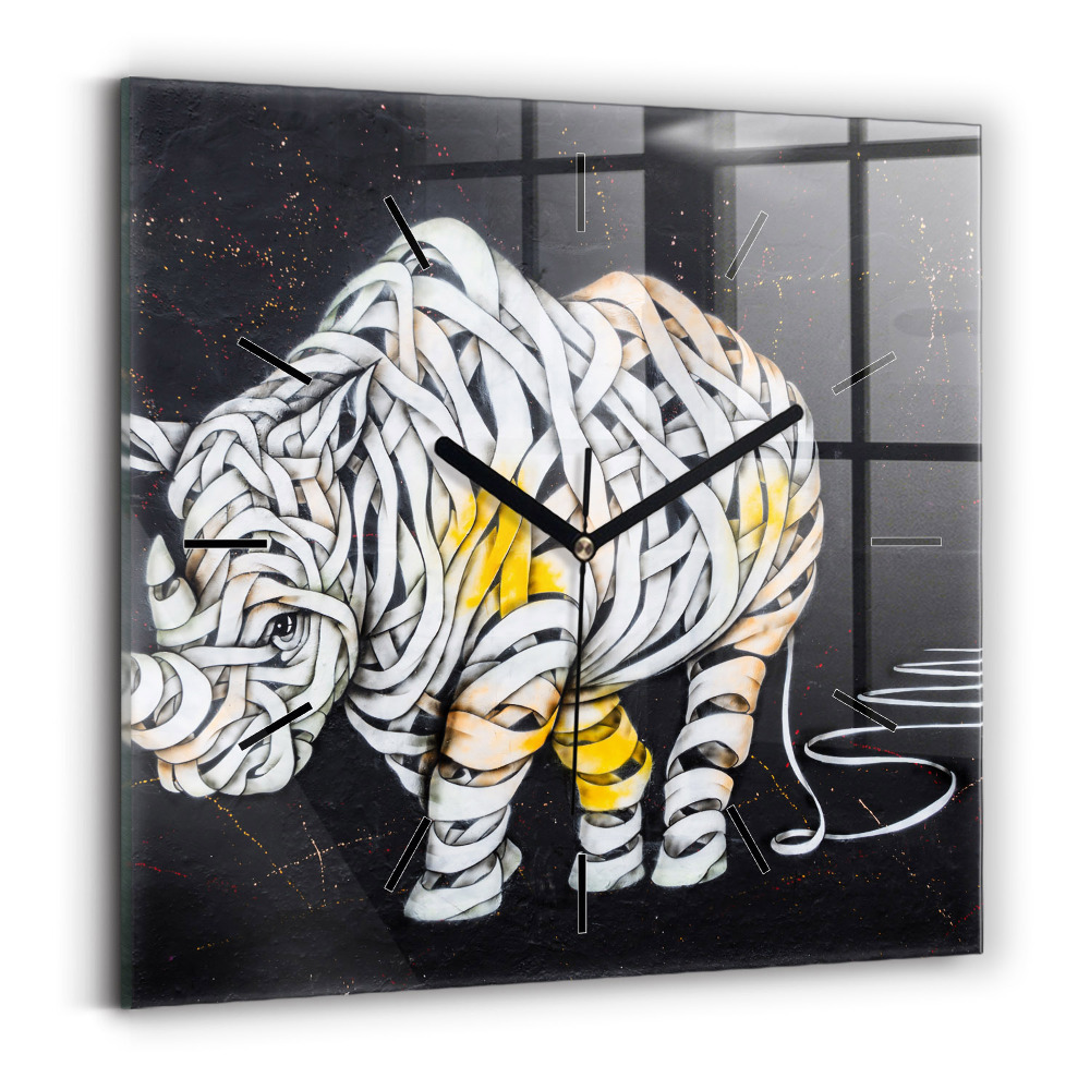 Ceas pătrat de perete din sticlă Rinocer abstract